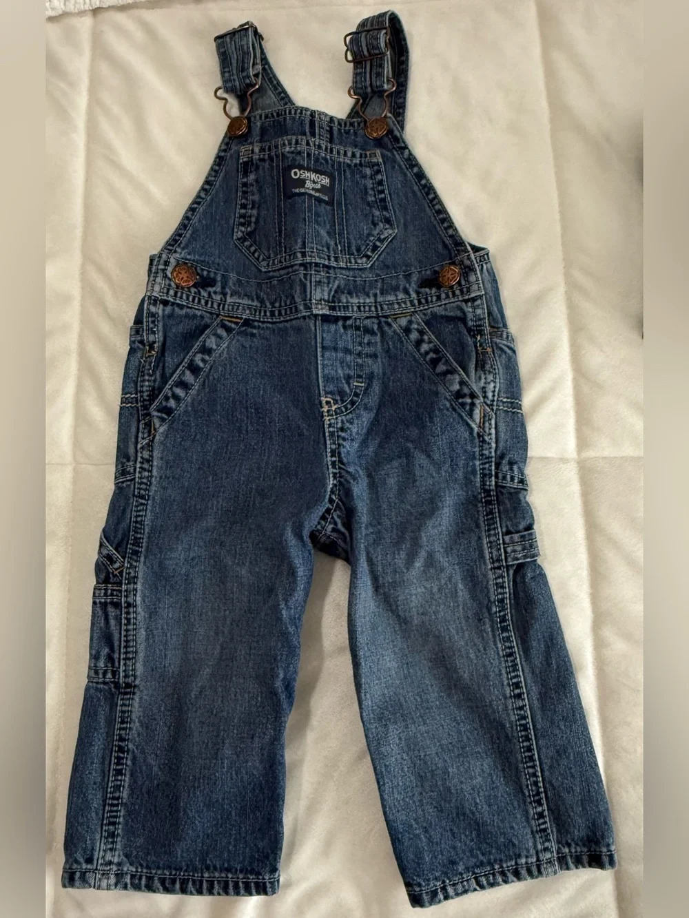 OshKosh B'gosh 12M-18M Bundle Denim Overalls Shortalls Sherpa Jacket Lot of 3